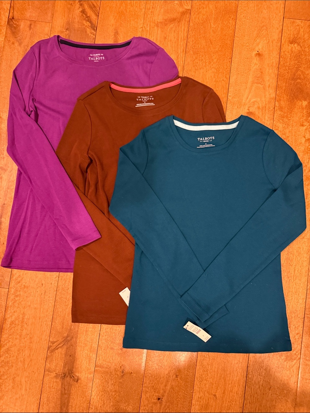 Talbots womans Long-Sleeve Crewneck Tops in Purple, Brown, Teal